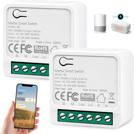 Lot de 2 Interrupteur Relais Wi-Fi Intelligent, Interrupteur Domotique Smart Life, Mini Interrupteur Wi-Fi à Monter Soi-même, Module de Relais (1/5)