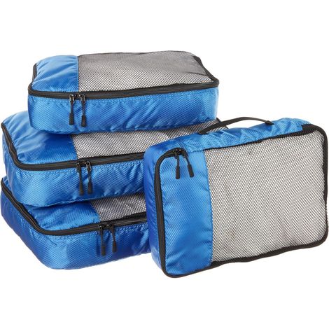 Bolsas de almacenamiento de equipaje grandes azules, paquete de 4, azules, 2 grandes y 2 medianas, modernas (1/4)