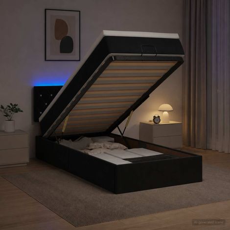 Cama tipo otomana con colchón y LED Negro 90 x 190 cm (1/5)