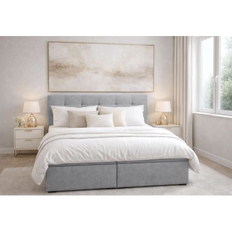 AX LIVING Stauraum Boxspringbett Grau 180x200  cm mit Topper Galata Doppelbett