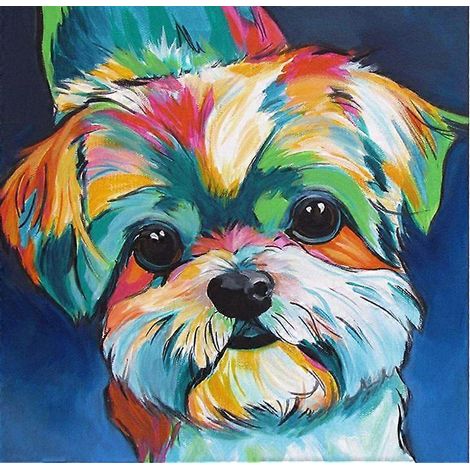 Peinture diamant 5D, motif chiot, décoration pour salon, à faire soi-même, entièrement recouverte de stickers diamant, 40 x 40 cm (1/4)