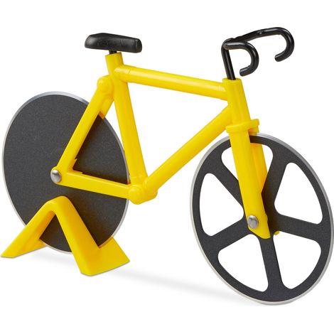 Relaxdays Cortapizzas, Cortador de Pizza Bicicleta, Cuchilla Masa Acero Inoxidable, 11,5 x 18 x 3 cm, Amarillo (1/4)