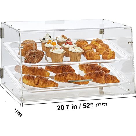 Vitrina expositora de acrílico para pastelería, estantes extraíbles, diseño de doble puerta, 2 niveles (1/2)