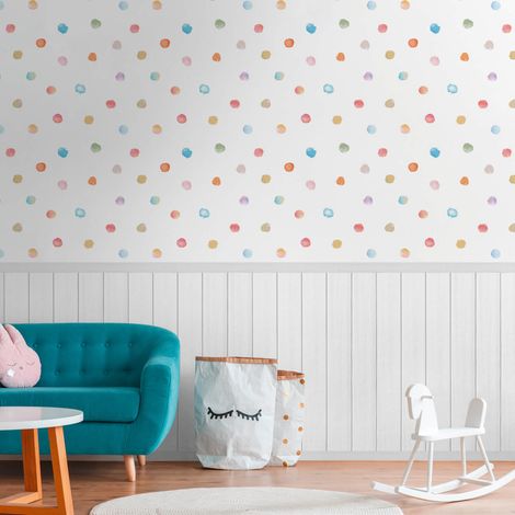 Sfondo fotografico Profhome 398141 Carta da parati TNT goffrata a caldo leggermente strutturata per bambini opaca bianco lilla giallo azzurro 1,59 m x 2,8 m
