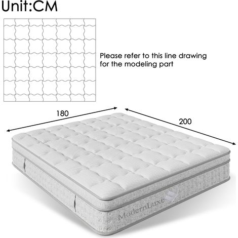 Matelas hybride ressorts ensachés 7 zones 180 x 200 cm H3, 25 cm, mousse froide, OEKO-TEX, king size (1/5)