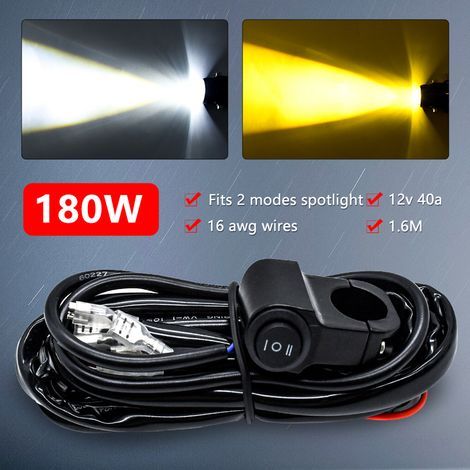 Zoternen Kit de faisceau de câbles pour barre lumineuse LED, 180 W, 3 fils, calibre 16 AWG, pour moto, avec relais 12 V 40 A et interrupteur de commande pour basculer entre différents modes. (1/5)