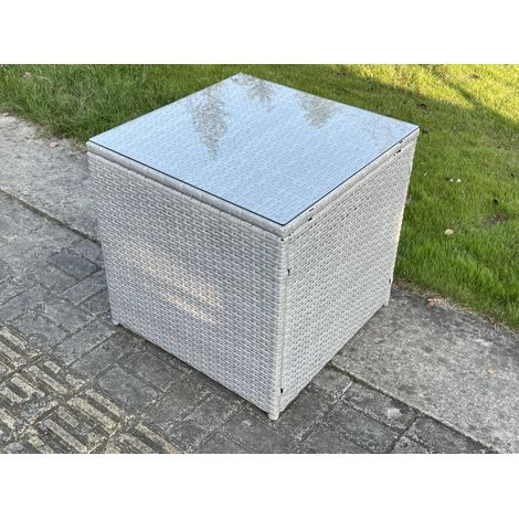 Fimous PE Rotin Table d'appoint Mobilier de jardin extérieur Table basse Gris Clair