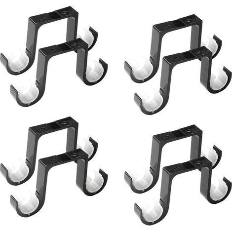 Lot de 8 supports de tringle à rideaux doubles, fixation plafond, alliage d'aluminium noir (1/5)