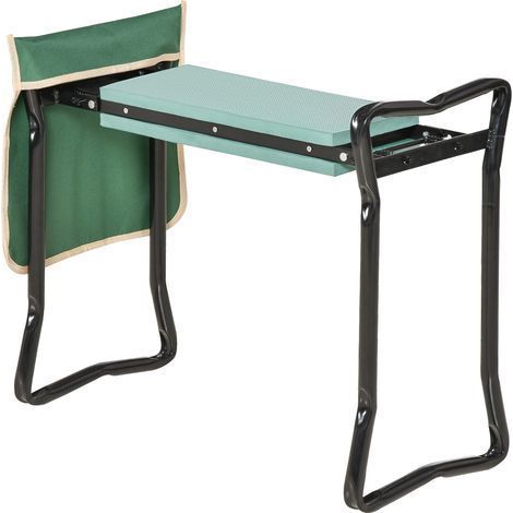 Banc de jardin pliable avec agenouilloir, poches à outils et rembourrage. Supporte jusqu’à 150 kg. Tabouret de travail pour s’agenouiller et s’asseoir. 58 x 28 x 49 cm. Vert (1/5)