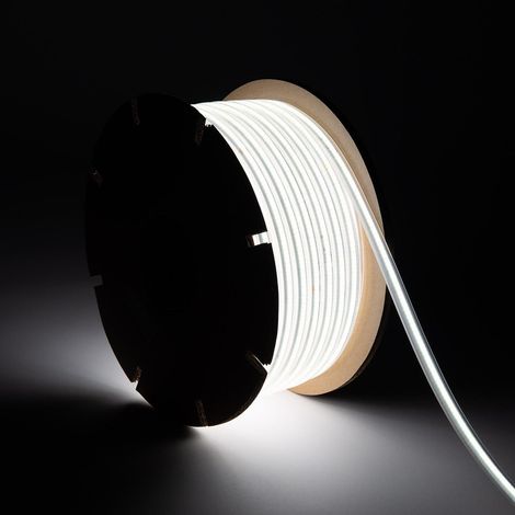 Bobina 50m Striscia LED Regolabile 220V COB Autorettificata 320 LED/m 8W/m 720 lm/m Larga 12mm IP65 CRI90 Taglio 50cm 6000K Bianco Freddo