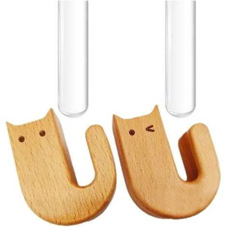 Aimants Chats - Vase Magnétique pour Réfrigérateur - Vase Magnétique Bois Mignon avec Tube Verre Décoratif pour Maison Bureau Décoration Fleur (1/5)