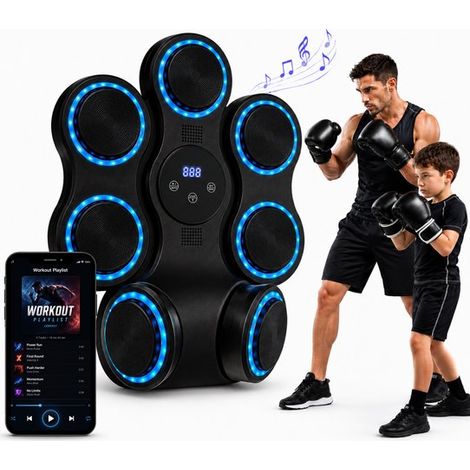 Machine de boxe musicale - Pour enfants et adultes - Bluetooth - 11 programmes - 9 vitesses - Incl. gants de boxe (1/5)