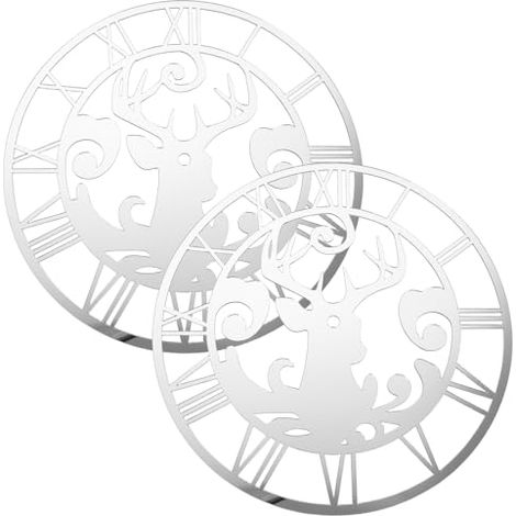 Pièces Stickers Muraux Rond Horloge Chiffres Romains Acrylique Miroir Argenté Autocollants Cerf pour Salon Chambre Bureau Décor Noël (1/5)