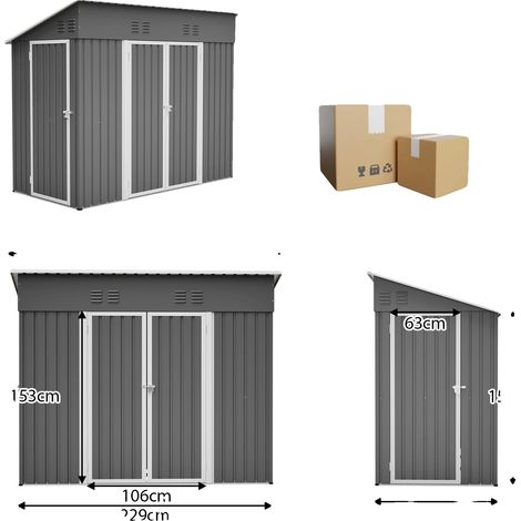 Caseta de jardín, acero resistente a la intemperie, puertas con cerradura, GRIS (1/2)