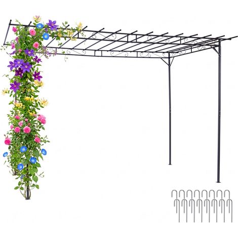 Relaxdays Pergola, Metallo, HxLxP: 215 x 320 x 190 cm, Copertura per terrazza autoportante, Arco per Rose, Nero (1/5)