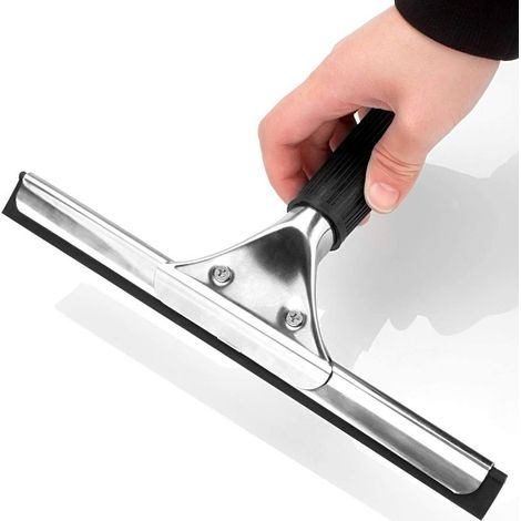 QAZQA Raclette De Douche Vitre Raclette L'eau De ménage En Acier Inoxydable Nettoyage Raclette Essuie-glace Pour Salle De Bain Fenêtre (25cm)