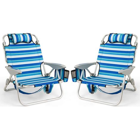 COSTWAY 2-Pack Aluminum Folding Beach Chair 4-Position Recliner Portable Green