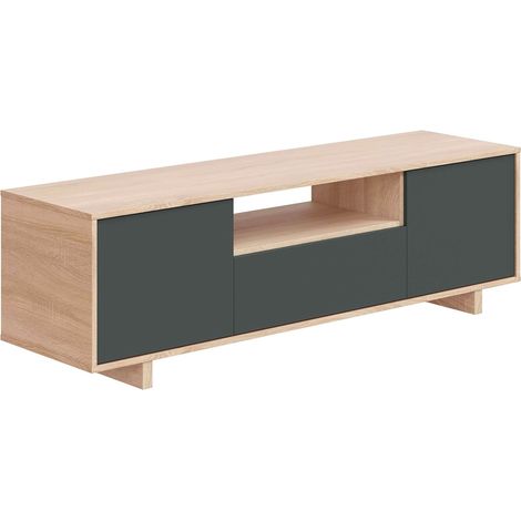 Mobile TV Con 3 Ante E Vano Centrale Design Nordico Moderno Mobile Porta TV Con Passacavi Ideale Per Soggiorno Salotto Zona Living 150 x 46 x 41 Cm Colore Rovere E Nero