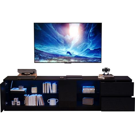 Meuble TV LED noir 160 x 40 x 52 cm pour 65 pouces (1/5)