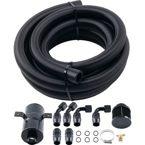 750ml /0.75 L Aluminium Oil Catch Tank mit Luftfilter + AN10 Kraftstoffschlauch (1/5)