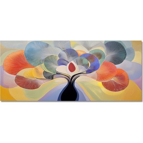 Lupia - Quadro moderno Canvas World TREE GRAND LEAVES, Stampa su Tela PVC, Telaio in Fibra di Legno, Albero della vita, 52x122 cm, per soggiorno capezzale camera da letto, ufficio (1/4)