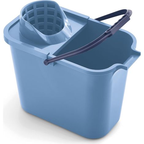 Seau Rectangulaire avec Égouttoir, Paroi Robuste de 2 mm, Poignée Ergonomique, Vidange Facile, Bleu, 12 L (1/2)