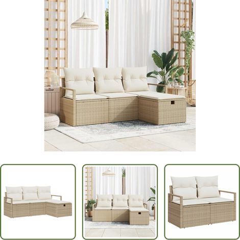 vidaXL Jardin -  Ensemble de canapé de jardin 4 pcs Beige Poly rotin (1/5)