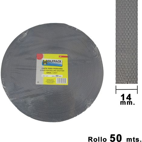 Wolfpack graues Blindband 14 mm. Rollen Sie 50 Meter