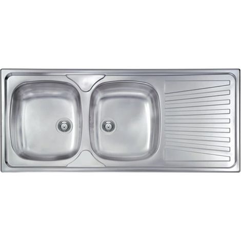LAVELLO CUCINA DA INCASSO IN ACCIAIO INOX 2 VASCHE CON GOCCIOLATOIO MODELLO MONDIAL - CM.116x50 VASCA SINISTRA - PROFONDITÀ VASCA: 15 CM - HID