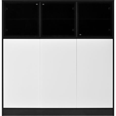Aparador con puertas de vidrio y puertas blancas 100 x 40 x 105 cm con LED negro y blanco (1/5)