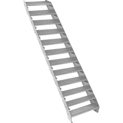 Escalera Metálica Ajustable de 12 Escalones 600mm 60cm de Ancho Escalera de Metal Escalera Exterior Escalones Peldaños Galvanizados Impermeables Rejillas con Pernos Arandelas y Tuercas GRATIS (1/5)