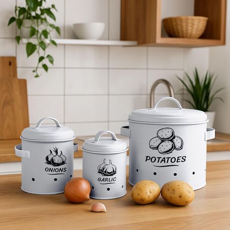 Cajas de almacenamiento para patatas, cebollas y ajos - Juego de 3