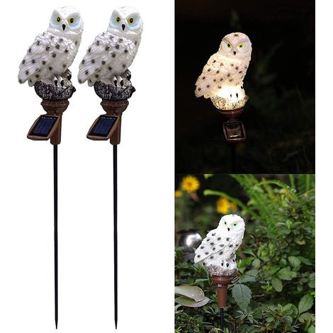 Lot de 2 lampes solaires hibou, étanches, veilleuses, hibou solaire pour allée, jardin, pelouse, aménagement paysager - AquaForge (1/5)