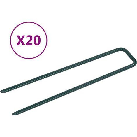 Lot de 20 piquets en U pour gazon artificiel, 150 x 35 mm, en fer, pointes obliques, résistants à la corrosion, pour gazon artificiel et toile de paillage (1/5)