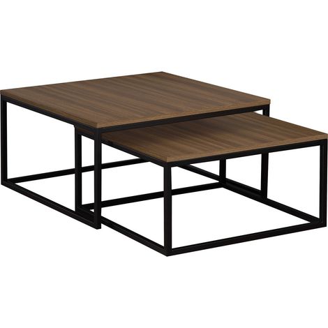 Ensemble tables basses Oswego 101, Noyer + Noir, 39x76x76cm, Diamètre: 0, Stratifié, Angulaire (1/4)