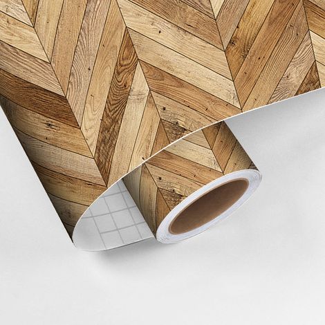 Revêtement sticker sol - CHEVRONS BOIS MIXTE - Rouleau adhésif Protection Anti-dérapant - 60x100cm (1/5)