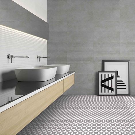 Carrelage premium effect ciment mat District Circles Grise 20x20 cm (1/2)
