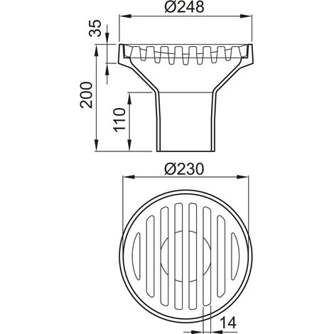 ACO Scarico a pavimento Ghisa DN100/90 Gradi/M125/Griglia rotonda/Verniciatura, 5191.05.00