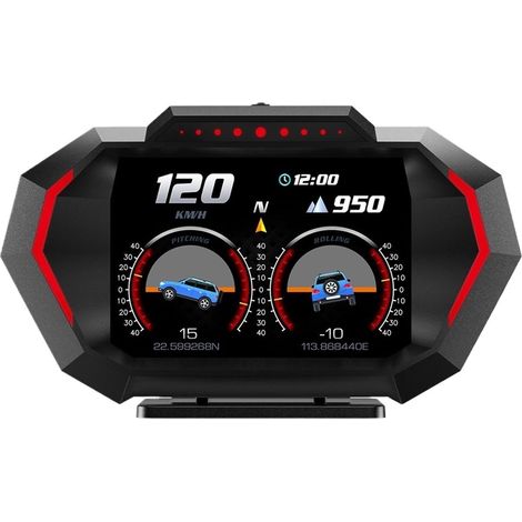 Compteur De Vitesse GPS HUD For Voiture, Affichage Tête Haute, Inclinomètre Numérique P24, Alarme De Survitesse, Consommation De Carburant, Navigation Automobile Instrument Multifonctionnel (1/5)