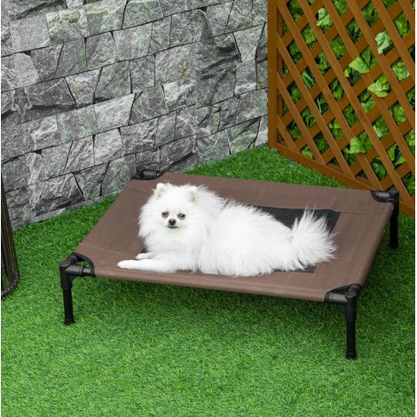 Cuccia rialzata per cani 76x61x18 cm, per interno ed esterno, telaio in acciaio, marrone (1/5)