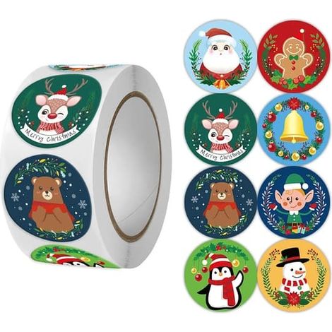 500 autocollants Joyeux Noël - Thème Noël - Cadeaux DIY - Emballages de pâtisserie - Enveloppes - Décorations pour articles en papier - Étiquettes scellées (1/5)