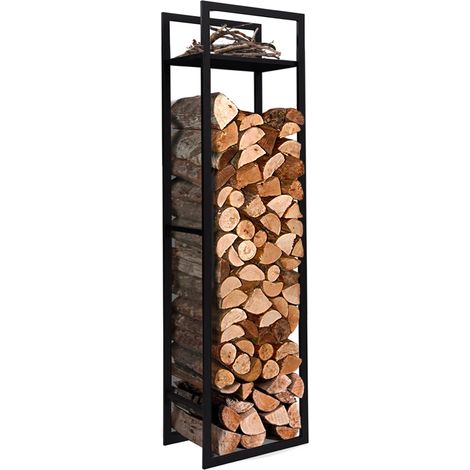 Vertikaler Kaminholzständer aus schwarzem Stahl mit Regal H.170 CM (1/5)