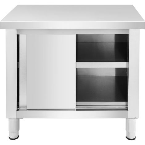 Table de travail en acier inoxydable, armoire à 2 niveaux avec étagère inférieure et portes coulissantes, table de cuisine, Table de travail commerciale avec portes - 80 x 60 x 80 cm (1/5)