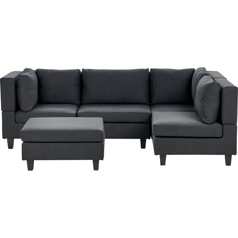 Sofá modular moderno 4 plazas tapizado tela patas negras respaldo acolchado izquierdo negro con otomana Unstad