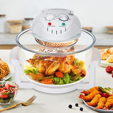 Freidora de aire caliente con capacidad de 12 litros e inserto de vidrio de 360° para pollo, carne, pescado, verduras, enchufe europeo de 220 V, visible, freidora sin aceite. (1/5)