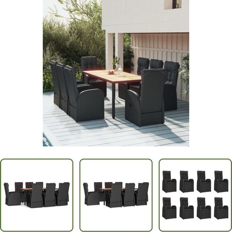 Gartenessgruppe - 9-tlg. Garten-Essgruppe mit Kissen Schwarz Poly Rattan (1/5)