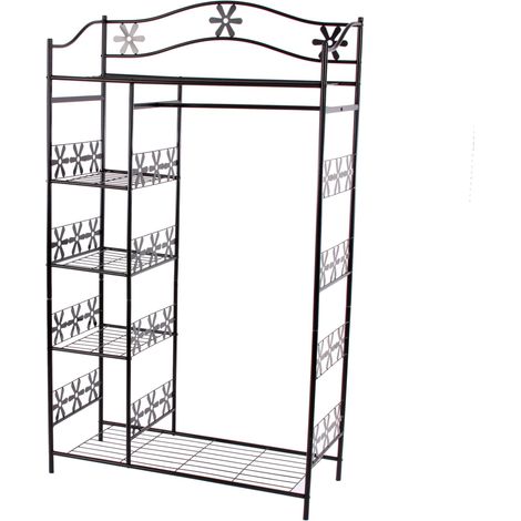 Perchero con estantes y barra para colgar de diseño elegante 172 x 100 x 43 cm para ropa y zapatos abierto metal negro 040011476