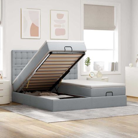 Estructura de cama otomana colchones tela gris claro 200x200cm (1/5)