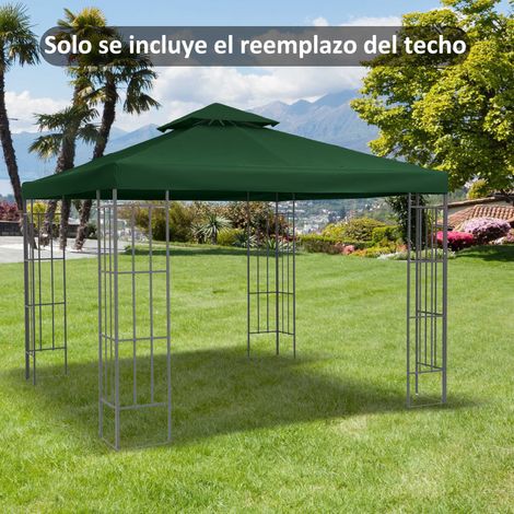 Outsunny Ersatzdach für Gartenpavillons, 3 x 3 m, Doppeldach, 8 Ablauflöcher und UV-Schutz, nur die Markise für Gartenpavillons, Grün