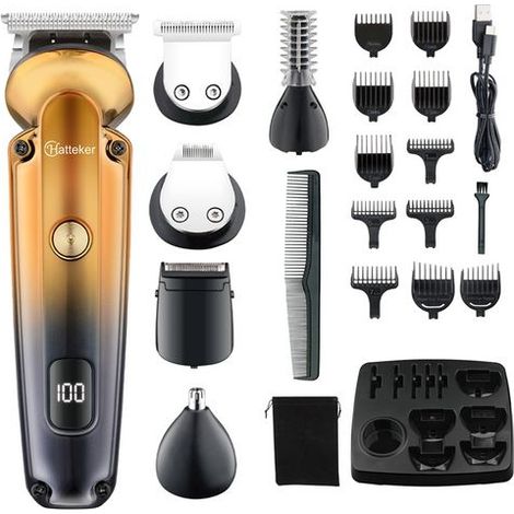 Kit Recortador de Barba Hombre, Máquina Cortapelos Profesional 6 in 1 Impermeable, Cuchilla T Cero para Oreja y Nariz, Recortadora Corporal y de Vello Nasal, Set de Belleza sin Cable (1/4)